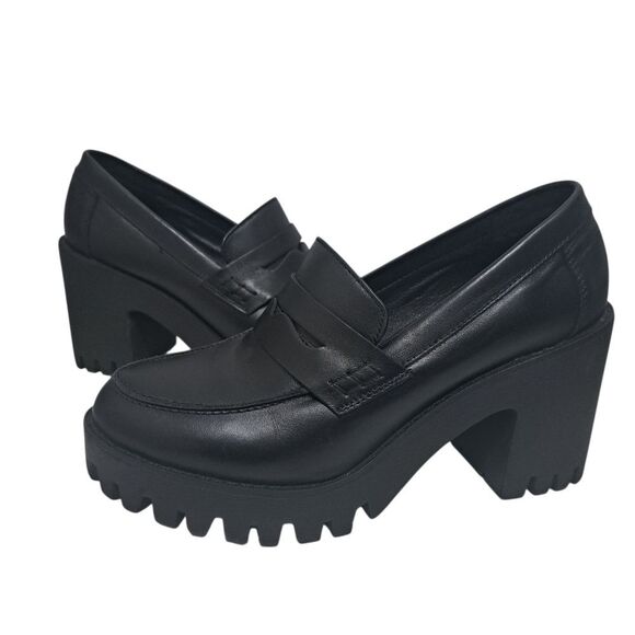 Steve Madden Binary Moto Boho Chic Goth Platform Loafer Chunky Heel Sz 9.5 Black - Picture 4 of 15